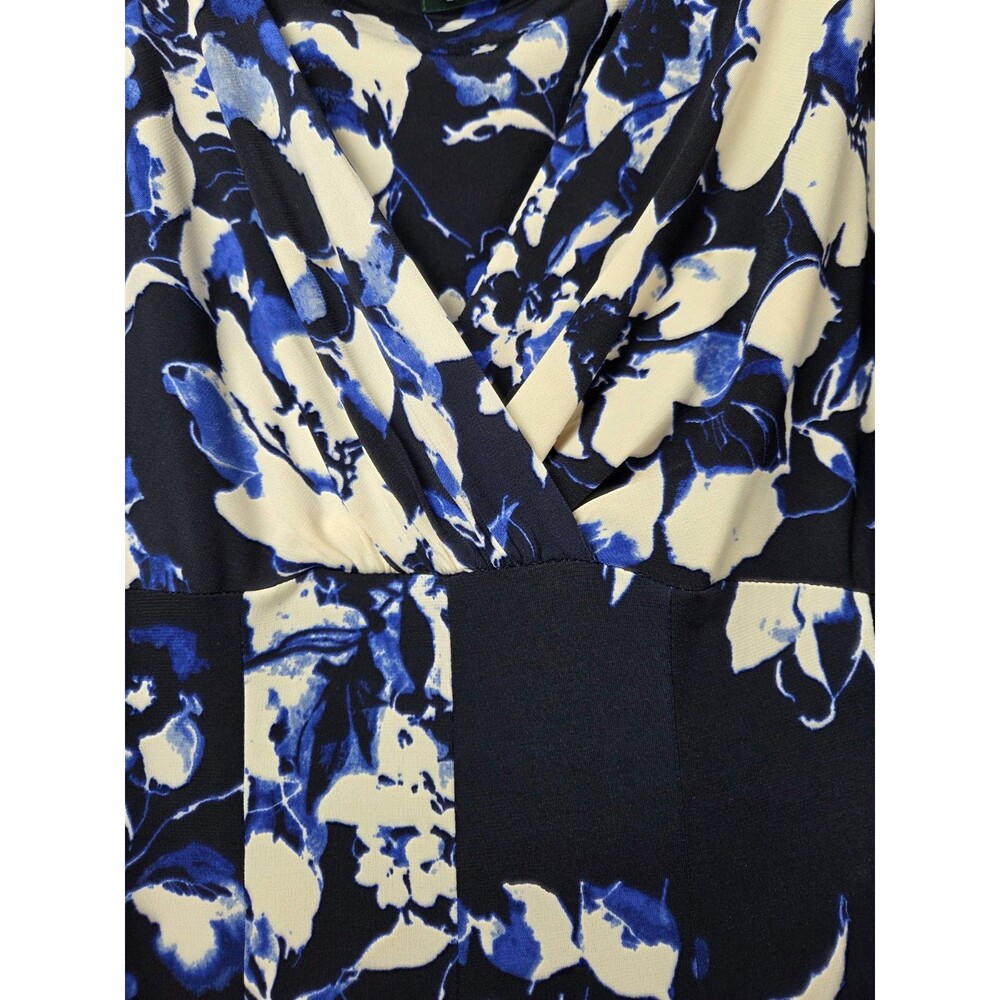 Lauren Ralph Lauren Blue Floral Dress Women’s 4P Petite Faux Wrap Cap Sleeve Mid - Picture 4 of 8